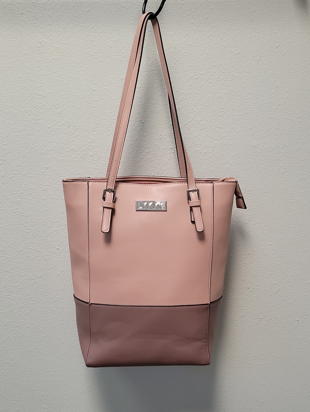 Blush Two-Tone Tote Bag with Top Zipper